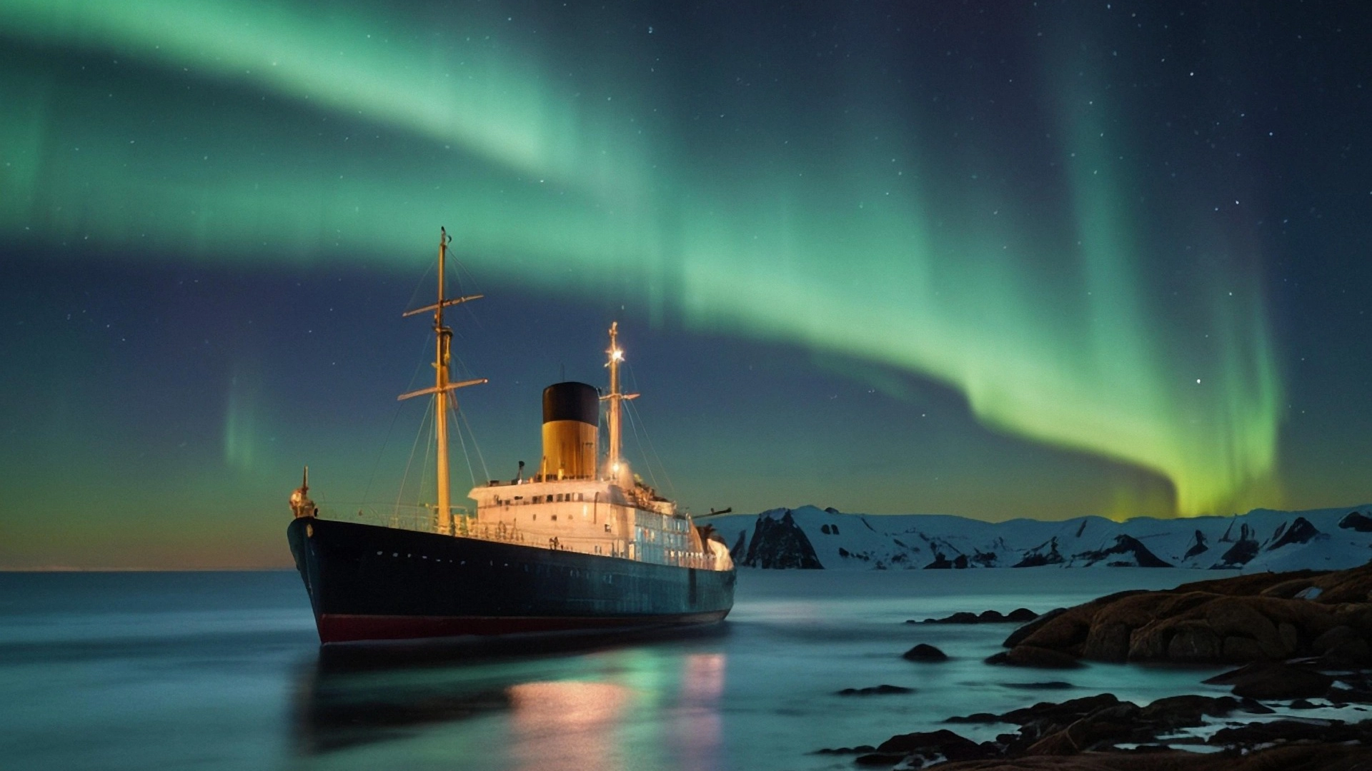Grüne Polarlichter am Nachthimmel